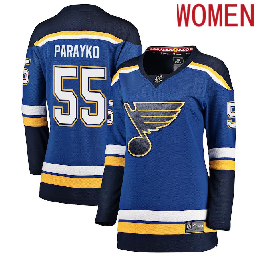 Women St. Louis Blues 55 Colton Parayko Fanatics Branded Blue Home Premier Breakaway Player NHL Jersey